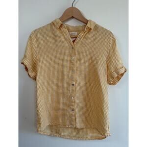 C&C California Yellow Linen Gingham Button Blouse Shirt Top Sz XS Coastal Beachy